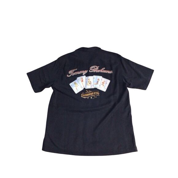 Tommy Bahama Shirt Mens Small Black Silk Caribbean Stud Poker Cards Pin Up Girls - Picture 1 of 12